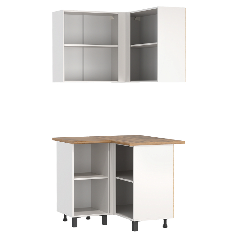 Кухня Аризона (угол) белый/столешница дуб вотан/ДВПО белый/ПВХ софт белый 0,3мм/профиль ПВХ белый О